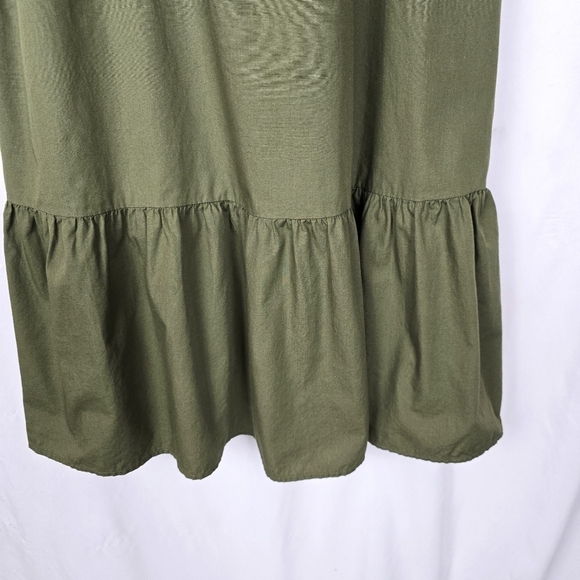 Gap Lace Sleeve Army Jacket Green Ruffle Cotton Midi Dress - Picture 10 of 15